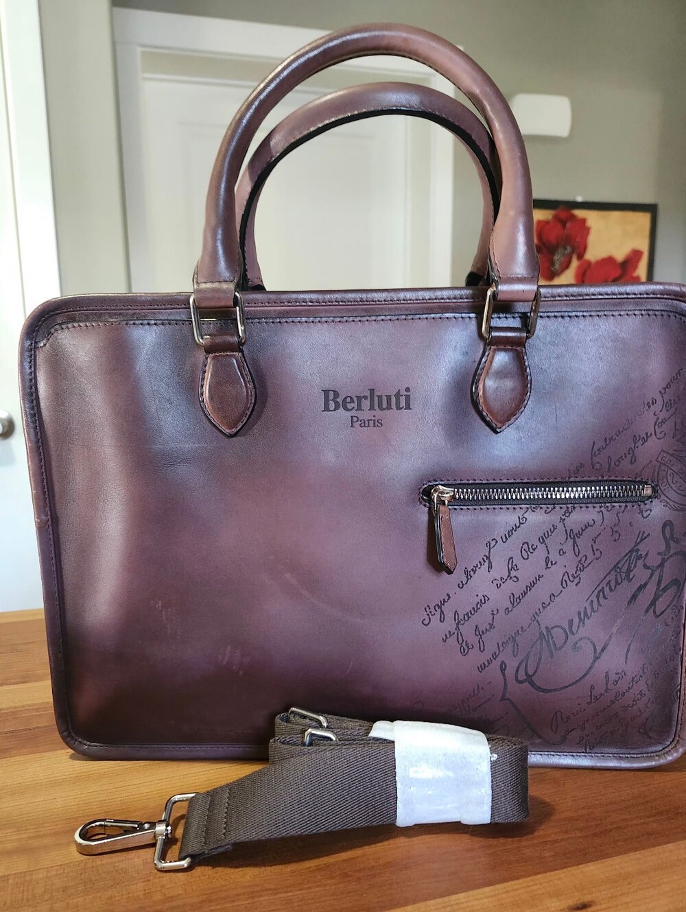 NWOT, Burgundy Faux Leather Briefcase Bag With Crossbody Strap.
